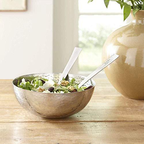 Elegant Hammered Round Stainless Steel Bowl With Italian Matching Servers, Large Silver Serving ‒ Mixing ‒ Salad Bowl, Decorative 11" Inch 3 Piece Fruit And Candy Dish - Le'raze by G&L Decor Inc