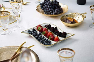 Elegant Serving Dish, White Porcelain Serving Platter with Gold Beaded Design - Le'raze Decor