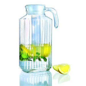 Fruit Infuser Water Pitcher, Glass Pitcher with Lid and Spout, 1.7 Liters Ribbed Design Fridge Door Water Dispenser with Handle for Chilled Beverages, Homemade Juice, Iced Tea or Water - Le'raze by G&L Decor Inc