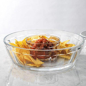 Set Of Two Glass Serving Chip & Dip Set Salad Fruit Bowl Serving, Chips n' Dips/Salad Bowl - Le'raze by G&L Decor Inc