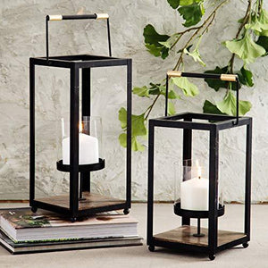 Le'raze Decorative Metal Candle Lantern, 13” Candle Holder with Glass Insert and Wooden Base, Ideal for Table Centerpieces, Wedding Decor, Banquet, Party & Classic Patio Lantern - Le'raze by G&L Decor Inc