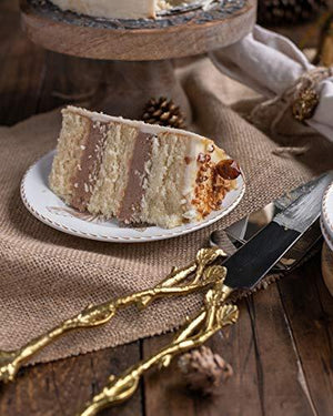 2 Piece Gold Leaf (twig) Cake Server Set. 1 Cake Knife and 1 Cake Server. Ideal for Weddings, Party's, Elegant events. - Le'raze by G&L Decor Inc