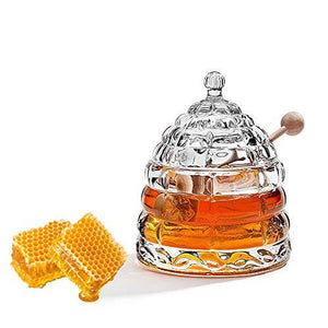 Elegant Honey Jar with Dipper and Lid, Glass Beehive Honey Pot for Honey and Jam - Le'raze by G&L Decor Inc