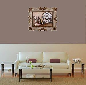 Decorative Wall Clock, Stunning Framed Canvas Wall Clock with Books and Floral Art, Battery Operated Metal Clock for Home, Living Room, Kitchen and Den - Le'raze by G&L Decor Inc