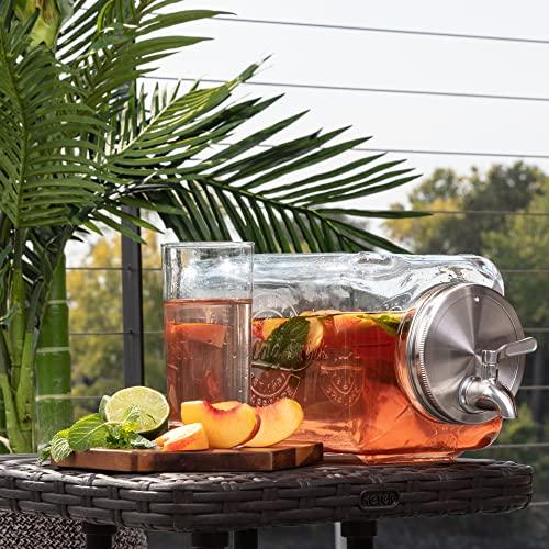 Drink Dispenser with Spigot, Airtight Glass Jar with Anti-Rust Lid, Glass  Lemonade & Laundry Detergent Dispenser, Heavy-Duty Glass Container for Tea,  Beverage, Fruit Juice 