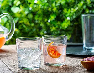 Le'raze Set of 8 Heavy Base Ribbed Durable Drinking Glasses Includes 4 Cooler Glasses (17oz) and 4 Rocks Glasses (13oz), Clear Glass Cups - Elegant Glassware Set