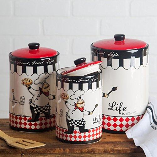 Ceramic Kitchen Canisters | Set of 3 Food Storage Jars with Air Tight Lids for Kitchen or Bathroom | Decorative Ceramic Canister Set - Le'raze by G&L Decor Inc