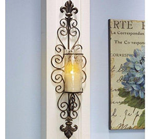 Set of Two Decorative Bronze Metal Wall Sconce and Crackle Finished Hurricane Candle Holders, Wall Lighting – Perfect for A Living Room – Dining Room Or Entry Way - Le'raze by G&L Decor Inc