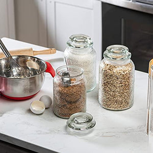 4pc Glass Canisters Set for Kitchen Counter with Airtight Lids – Vintage Retro Design - Pantry Organization Food Storage Containers for Cookies, Nut Bowl, Tea, Sugar, Candy Jars, Sugar Packet Holders. - Le'raze by G&L Decor Inc