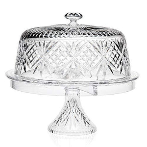 Godinger 4 in 1 Cake Stand and Serving Plate Platter with Dome Cover, Multi-Purpose Use - Dublin Crystal Collection - Le'raze by G&L Decor Inc
