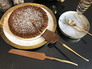Wedding Cake Knife and Server Set, Wooden Cake Servers With Gold Handle, Ideal for Weddings, Party's, And Elegant events - Le'raze by G&L Decor Inc