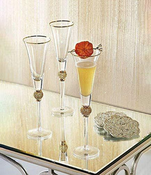Le'raze Elegant Champagne Flutes, Champagne glasses with Gold Rim and Sparkling Crystals, Ideal for Wedding, Party Essentials, Wine Gifts – Set of 2 stemmed glass flutes - Le'raze by G&L Decor Inc