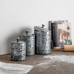 Set Of 3 Galvanized Tin Canisters, Antique Style Canister Set - Le'raze by G&L Decor Inc