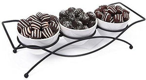 Elegant 4-piece Relish Tray with White Ceramic Bowl. Server Set with Metal Rack, Buffet Server For Appetizers, Candy, Nuts and Dips, - Le'raze by G&L Decor Inc
