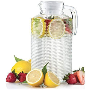 Glass Pitcher With Lid And Spout, 1.8-liter Diamond Cut Design With Handle For Chilled Beverage Homemade Juice, Iced - Le'raze by G&L Decor Inc