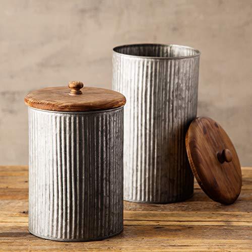 DECORATIVE GALVANIZED CANISTER WITH WOOD LID - Le'raze by G&L Decor Inc