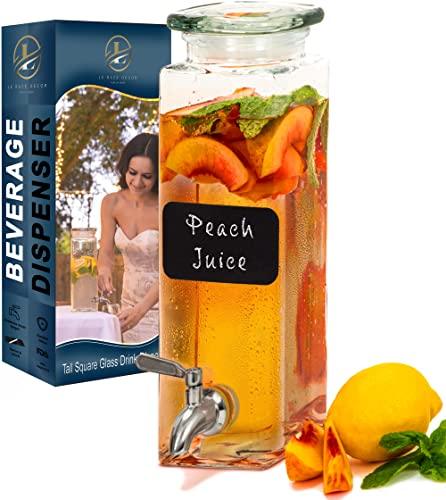 Glass Beverage Dispenser for Parties - 100% Leakproof Stainless Steel -  Le'raze by G&L Decor Inc