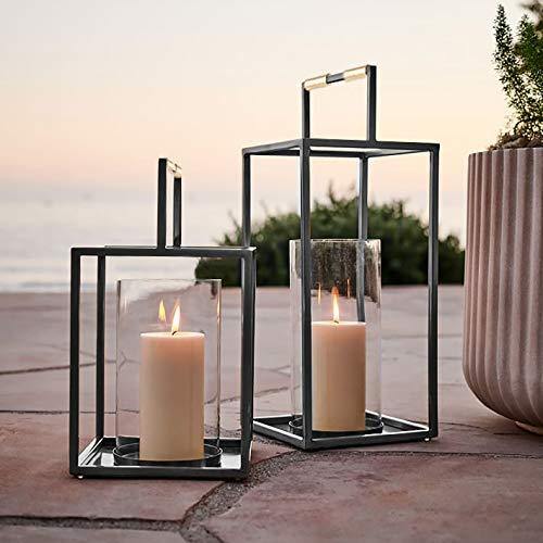 Le'raze Single Decorative Metal Candle Lantern, 13” Candle Holder with Glass Insert and Wooden Base, Ideal for Table Centerpieces, Banquet, Wedding Decor, Party & Classic Patio Lantern - Le'raze by G&L Decor Inc