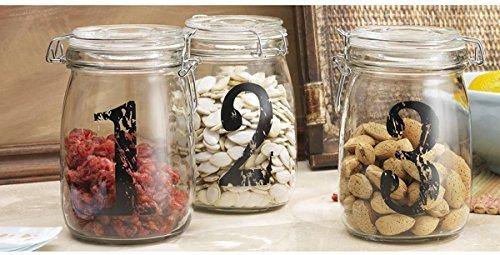 Canister, Clear Glass, with Locking Style Lids for Bathroom or Kitchen - Set of 3, With Numbes 1 2 3 - Le'raze by G&L Decor Inc