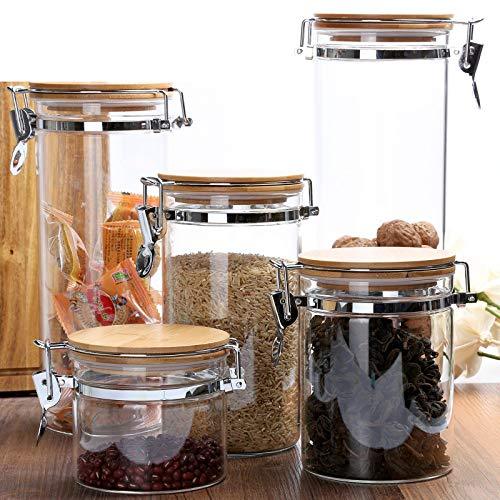 Glass Canisters with Airtight Bamboo Lids for Kitchen & Pantry (Set of 5)