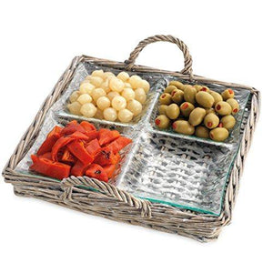 2 Piece 4-section Glass Relish Dish Buffet Server, for Dried Fruits, Snack, Candy, Nuts, Dips Serving Tray - Le'raze Decor