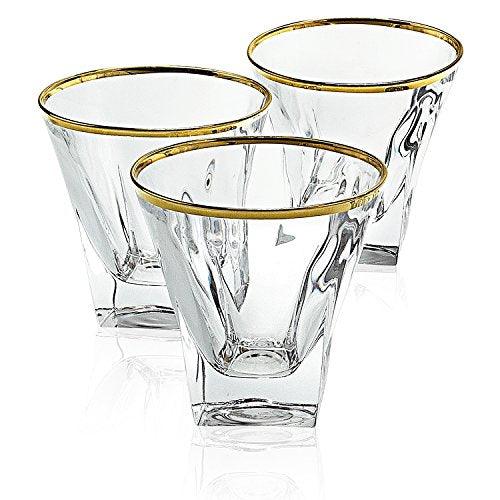 Elegant Manhattan Style Crystal Liquor Whiskey and Wine Decanter Set. Irish Cut 7 Piece Set 1 Decanter. 6 Old Fashioned 6 Oz DOF Glasses with 24k Gold Trim - Le'raze by G&L Decor Inc