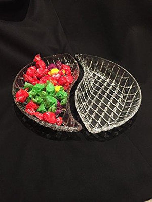 Elegant Crystal Diamond-faceted 2-Piece Section Relish Dish Server, Appetizer Serving Tray Dessert platter For Shrimp, Nuts, Candy, Appetizers & More - Le'raze by G&L Decor Inc
