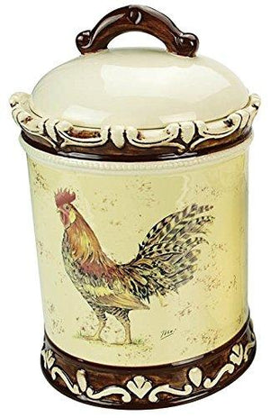 Set of 3 Round Apothecary Rooster Ceramic Canister Quality Airtight Jar with Lids. Use As Tea, Coffee,sugar Canister Wide Mouth Looks Great on Your Kitchen Counters - Le'raze by G&L Decor Inc