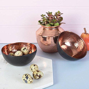 Set Of 3 Piece Hammered Copper Plated Stackable Mixing Bowls, Storage Bowl Set, Hammered Mixing Bowls Black Matte With Copper Interior - Le'raze by G&L Decor Inc