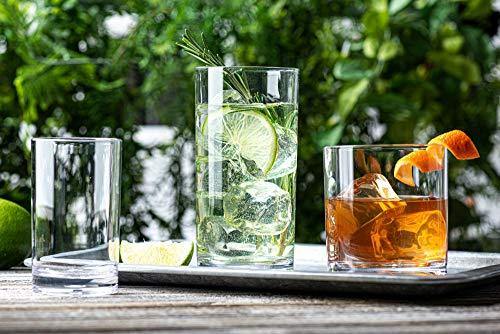 Acrylic Drinking Glasses [Set of 18] Glassware Set Includes 6-17oz Highball Glasses, 6-13oz Rocks Glasses, 6-7 oz Juice Glasses| Heavy Base Glass Cups for Water, Juice, Beer, Wine, and Cocktails - Le'raze Decor