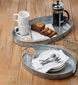 Galvanized Tray - Serving Tray with Cutout Handles - 21"l Oval - Le'raze by G&L Decor Inc