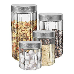 Style Setter Canister Set Decorative Glass Jars Chic Retro Floral Design with Airtight Lids for Cookies, Candy, Coffee, Flour, Sugar, Rice, Pasta, Cereal and More - Le'raze by G&L Decor Inc