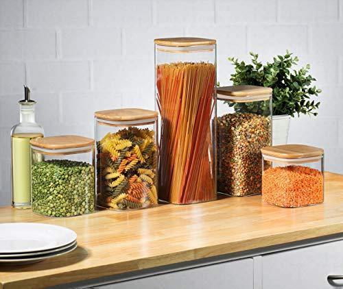 Square Glass Kitchen Canisters with Airtight Bamboo Lids - Le'raze by G&L  Decor Inc