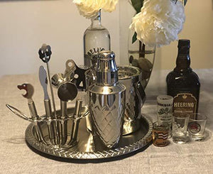 Cocktail Shaker Home Bar Set with Pineapple Design, 9 Piece Stainless Steel Bar Tools Kit, Includes Ice Bucket, Wine Chiller, and Serving Tray Bartender's Professional Shaker, Strainer, and More - Le'raze by G&L Decor Inc