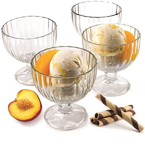 Set of 4 Footed Glass Ice Cream Dessert Dish Bowls, 9 Ounce Each, ElegantGlassware Serveware - Le'raze by G&L Decor Inc