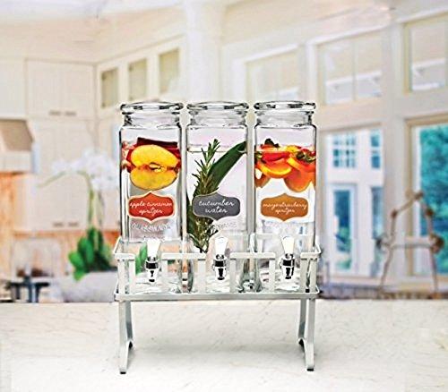 Set of 3 Tall Square Mason Glass Beverage Drink Dispenser with Glass L -  Le'raze by G&L Decor Inc