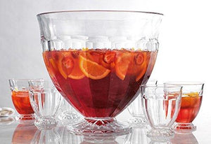 Decorative Large Punch Bowl with 6 Individual Cups - For Ice Cream, Sundae, Punch, Appetizer, Fruit, Pudding & Cocktail, Parties, Events, Buffet, Salads, Fruits, Vegetables, - Le'raze by G&L Decor Inc