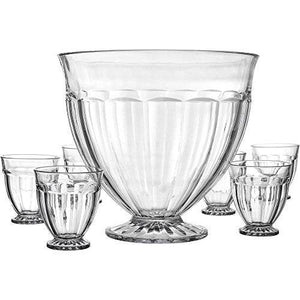 Decorative Large Punch Bowl with 6 Individual Cups - For Ice Cream, Sundae, Punch, Appetizer, Fruit, Pudding & Cocktail, Parties, Events, Buffet, Salads, Fruits, Vegetables, - Le'raze by G&L Decor Inc