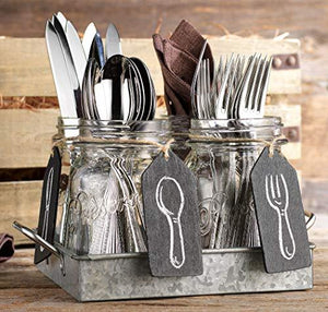 Kitchen Utensil Cutlery Organizer- Flatware Caddy Holds Forks, Spoons, Spatula - Vintage Flatware Organizer Set - Silverware Holder For Kitchen Countertop Storage - Le'raze by G&L Decor Inc