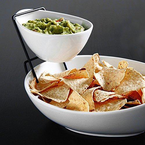 2 Tier Serving Stand,Durable Ceramic Food Display Stand – Chip and Dip, Appetizer Platter - Great for Chips, Dips, Salad and Other Snack Foods - Le'raze by G&L Decor Inc
