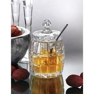 Crystal Honey Jar/Jam Jar With Stainless Steel Spoon With Diamond Shaped Finial - Le'raze by G&L Decor Inc