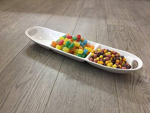 Elegant Pure White Relish Tray 3 Section Divided Bowls Server, with Handles, Buffet Server for Candy, Nuts and Dips. 3-Section Dip and Condiment Server, Oval Divided Serving Dish - Le'raze by G&L Decor Inc