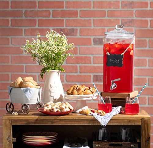 2-Gallon Glass Drink Dispenser for Parties, Beverage Dispenser with  Stainless Steel Spigot, Fruit Infuser, Marker & Chalkboard - 100% Leakproof  Water