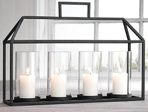 Decorative Glass & Metal Four-Piece Candleholder for Tealight, Votive and Pillar Candles - Home Decor, Wedding Accent, Event or Party Centerpiece With Black Metal Stand Candelabra Wrought Iron Candle - Le'raze by G&L Decor Inc