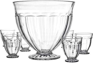 Decorative Large Punch Bowl with 6 Individual Cups - For Ice Cream, Sundae, Punch, Appetizer, Fruit, Parties, Events, Buffet, Salads - Le'raze by G&L Decor Inc