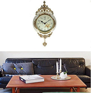 Le'raze Classic European Antique Bronze and White Analog Wall Clock with Functional Pendulum, for Dining/Living Room or Office, Precise Quartz Movement - Le'raze by G&L Decor Inc