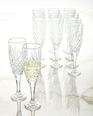 Le'raze Crystal Champagne Toasting Flutes, Elegant Champagne Glasses with Diamond Patterned Design Ideal for Wedding, Party Essentials, Wine Gifts – Set of 4 Stemmed Glass Flutes - Le'raze by G&L Decor Inc