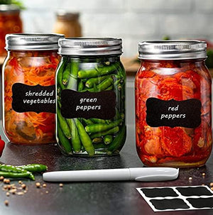 12-Pack - 16oz Glass Mason Jars with lids - Airtight Band + Marker & Labels - Canning Jar with Lid - Regular Mouth - Ideal for Jelly Jars, Jam, Honey, Wedding Favors, Spice Jars, Meal Prep, Smoothie Cups, Preserving, Canning Rack. - Le'raze by G&L Decor Inc