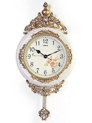 Le'raze Classic European Antique Bronze and White Analog Wall Clock with Functional Pendulum, for Dining/Living Room or Office, Precise Quartz Movement - Le'raze by G&L Decor Inc