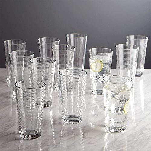 Zubebe Set of 6 Drinking Glasses with Lids and Straws 12.5 oz  Ripple Glassware Glass Cups Vintage Elegant Ribbed Glasses Transparent  Highball Glasses with Cleaning Brushes for Iced Coffee Water